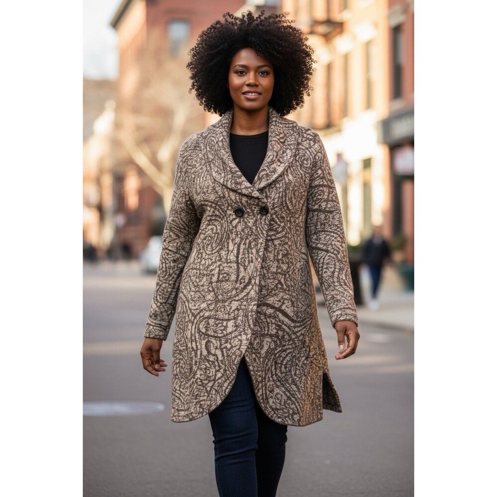 Pure Jill Curved Front Printed Cardigan Knit Neutral Paisley Collar 3X J Jill